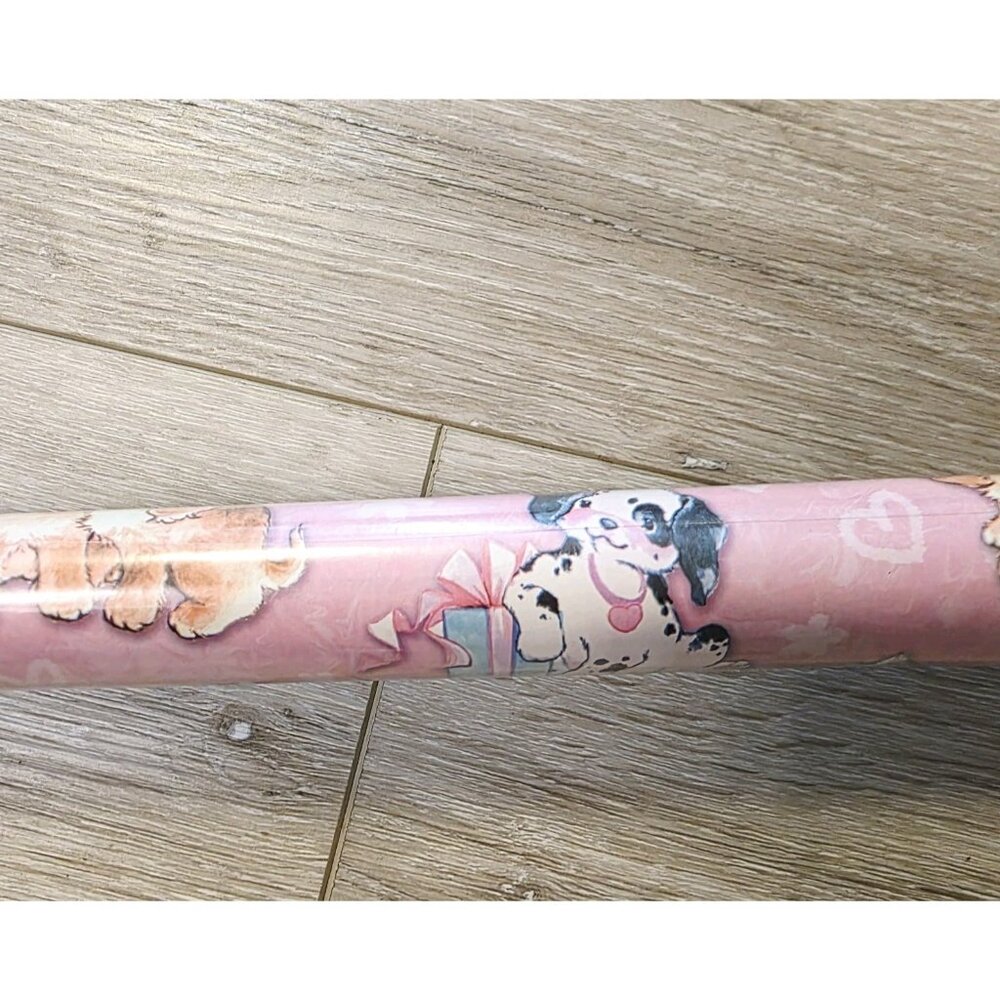 Vtg American Greetings Pink Puppy Dogs Presents Gift Wrapping Paper Roll
